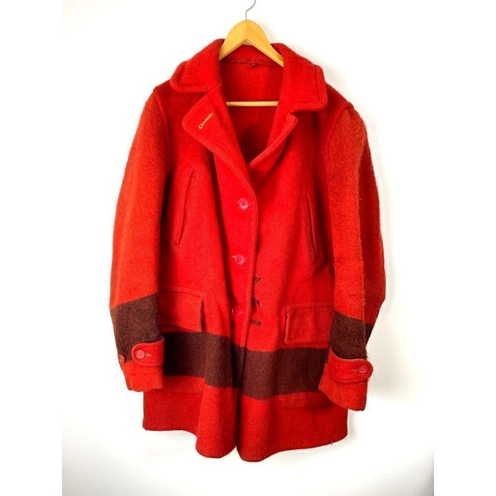 VTG Albert Richard Men's 1930s Hudson Bay Red Wool Mackinaw Coat Sz 44